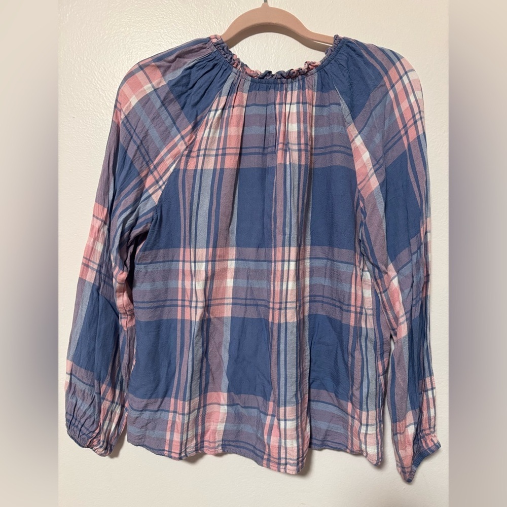 Plaid Pink Blue Blouse, M - Picture 3 of 4